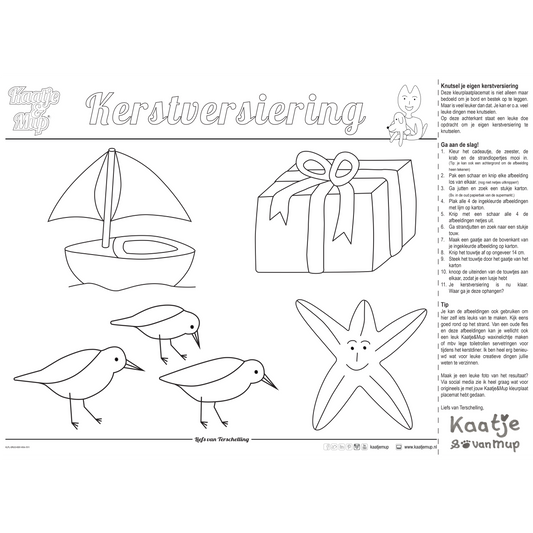 Kleurplaat-placemat van Kaatje&Mup: kerstboom aangespoeld