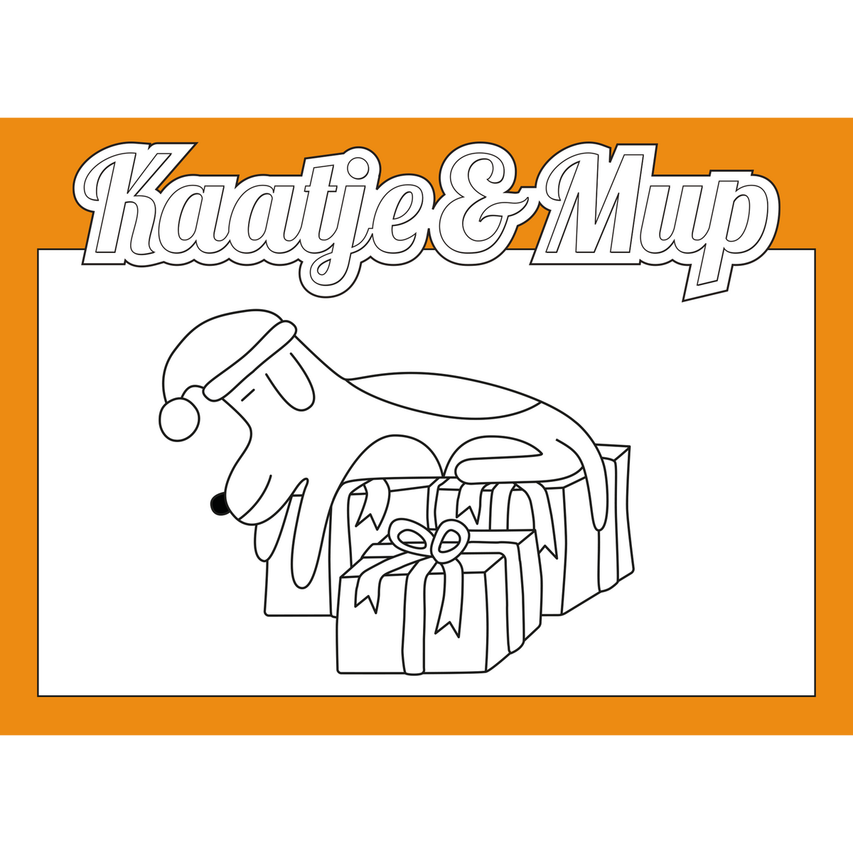 Kleurplaatkaart van Kaatje&Mup: Mup slaapt op cadeautjes — foto 2