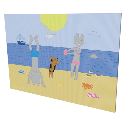 Canvasdoek: Kaatje maakt foto's van Mup en Jeetje op het strand