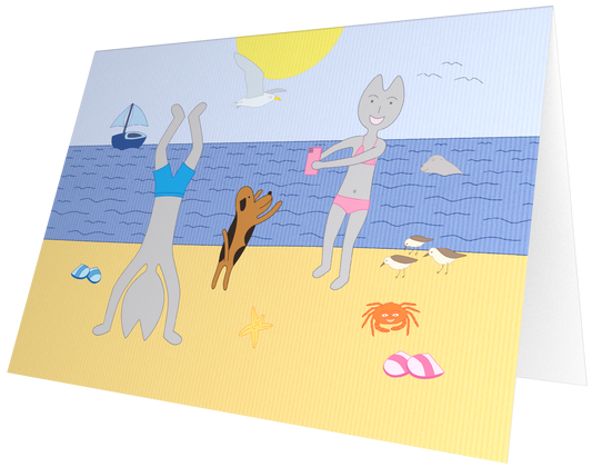 Ansichtkaart van Kaatje&Mup: foto's maken op het strand