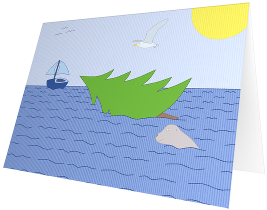 Ansichtkaart van Kaatje&Mup: een dennenboom in de zee