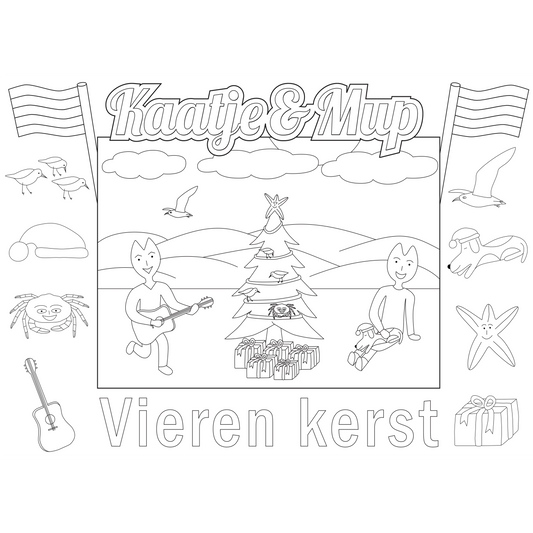 Kleurplaat-placemat van Kaatje&Mup: zingen onder de kerstboom — foto 2