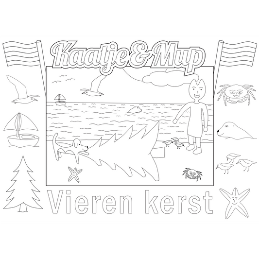 Kleurplaat-placemat van Kaatje&Mup: kerstboom aangespoeld — foto 2